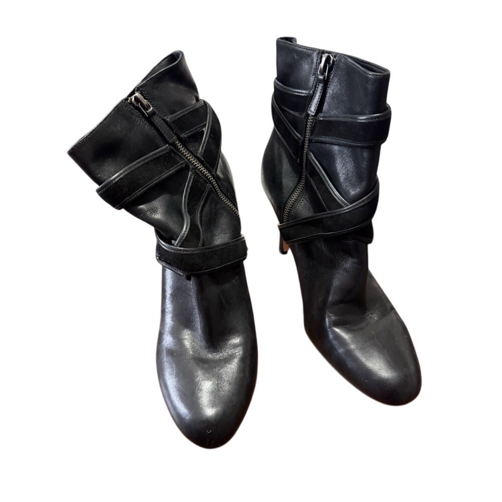 Leather Ankle Boots Stiletto Heel Black Buckle Detail Designer Style
